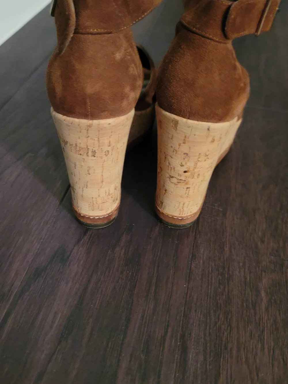 Stuart Weitzman Brown Suede Cork Ankle-Strap Wedges - Picture 4 of 4